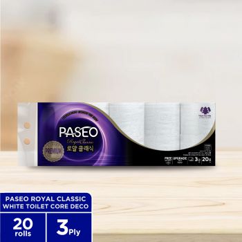 Paseo Royal Classic White Toilet Core Deco Emboss 20 Rolls